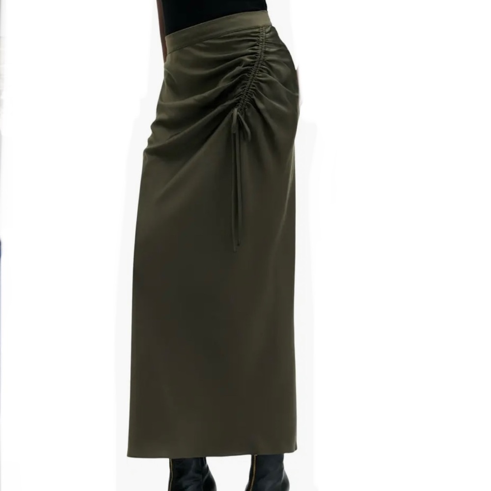 NWT All Saints Alexia RuchedSkirt Tarmac Green Maxi Skirt US 10
